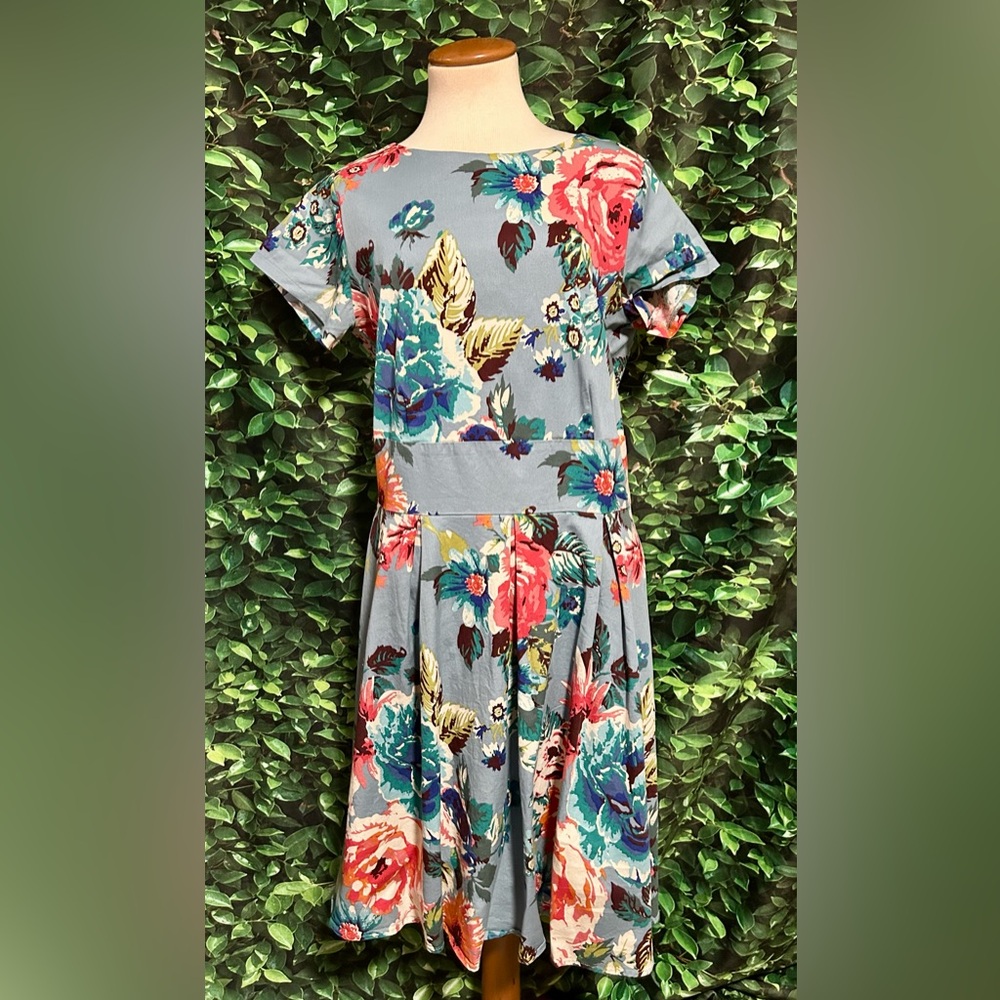 LAMiU A-Line Floral Tea Dress Blue Pullover Womens XL